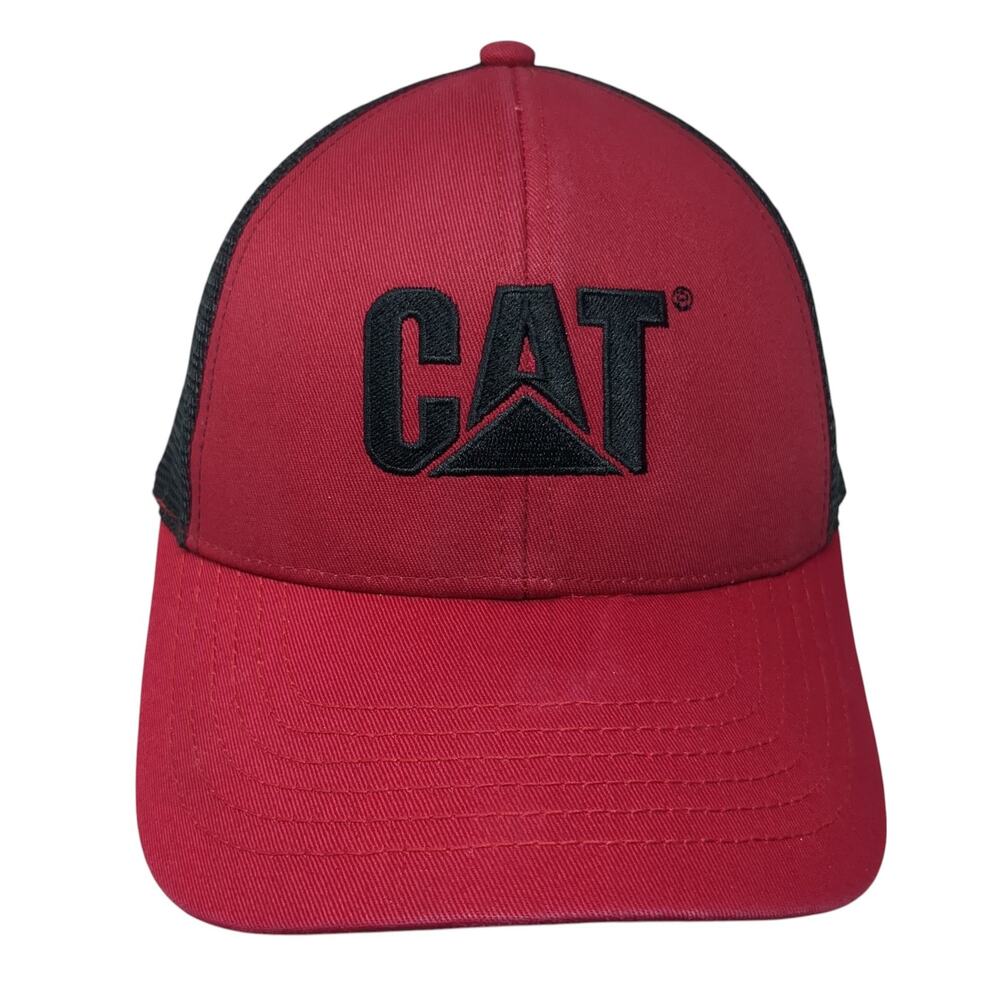 CAT Snapback Trucker Hat Red One Size Mesh Back Colorblock Outdoor